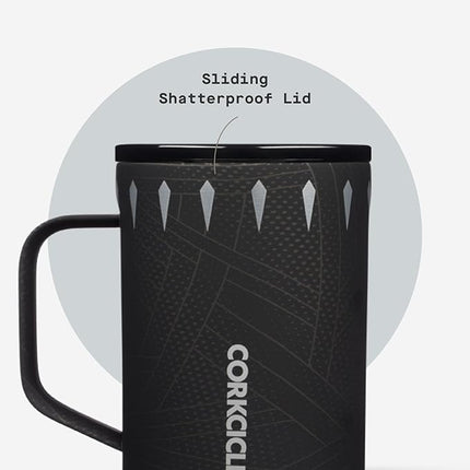 Corkcicle Classic Coffee Mug - Triple Insulated Stainless Steel for Travel - Shatter-Proof Lid - Keeps Drink Hot Over 3 Hours - Holiday Mug Gift - Great for Gifting Warmth - 16 oz - Black Panther