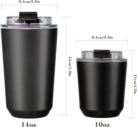 Puraville Insulated Tumblers with Lid, 10 oz Travel Coffee Mug Stainless Steel Vacuum Cup, Leak Proof Reusable Double Walled Coffee Tumbler for Iced and Hot Drinks, Black