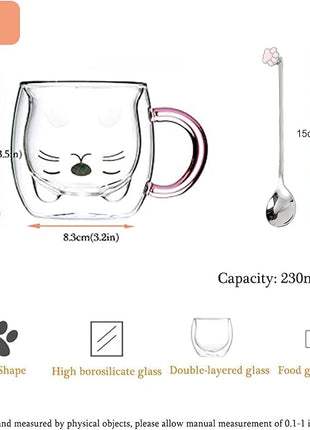 Purple Cat Mug Cute Mugs Glass Double Wall Insulated Glass Espresso Cup, Kawaii Cup, Coffee Cup, Tea Cup, Milk Cup, Best gift for Office and Personal Birthday Christmas (Purple Cat)