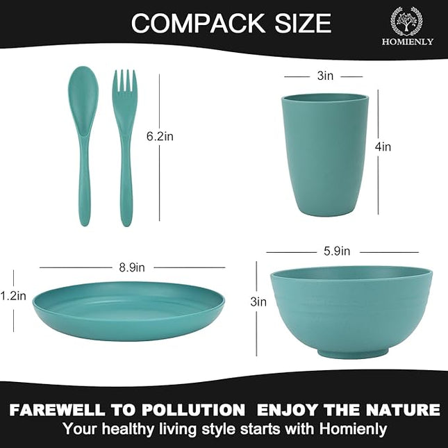 Homienly Wheat Straw Plates and Bowls Sets, 20 PCS Dishes Dinnerware Sets,Unbreakable Microwave and Dishwasher Safe Dish Set, Reusable Kids Plates and Bowls Sets for Kitchen, Outdoor, RV (Multicolor)