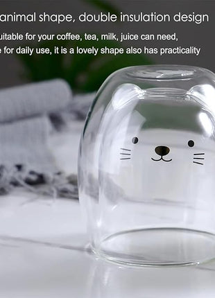 Cat Mug Cute Mugs Glass Double Wall Insulated Glass Espresso Cup, Kawaii Cup, Coffee Cup, Tea Cup, Milk Cup, Best gift for Office and Personal Birthday Christmas (Cat)