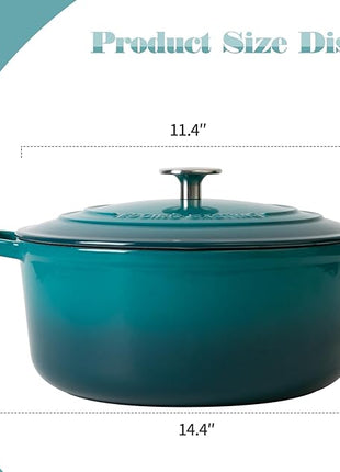 Enameled Cast Iron Dutch Oven Pot with Lid for Bread Baking, Cooking, Round Bread Oven Dual Handles, 7 Quart, Darkcyan
