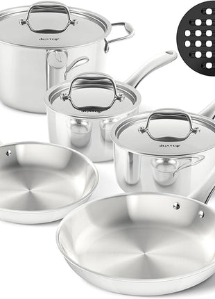 Duxtop Whole-Clad Tri-Ply Stainless Steel Induction Cookware Set, 9PC Kitchen Pots and Pans Set