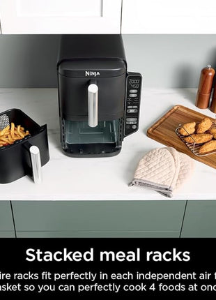 Ninja Air Fryer, 8 QT DoubleStack 2-Basket, Space Saving Design, Cooks 2lb Chicken Wings, Feeds up to 6 People, 6-in1 Air Fryer, Roast, Bake & More, Easy to Clean, Dishwasher Safe Parts, Black, SL201