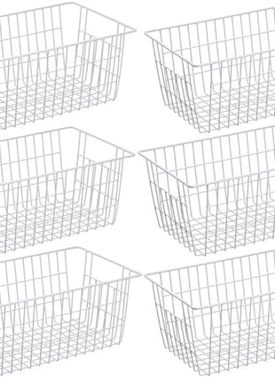 SANNO Wire Metal Baskets Freezer Baskets Farmhouse Organizer Storage Bins Large Organizer Bins for Shelf Storage, Office, Bathroom, Pantry Organization Storage Bins Rack with Handles-Set of 6