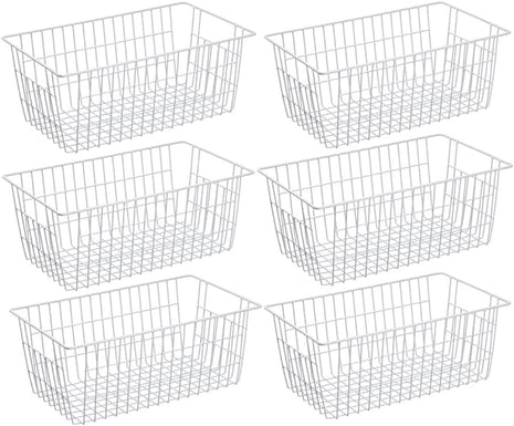 SANNO Wire Metal Baskets Freezer Baskets Farmhouse Organizer Storage Bins Large Organizer Bins for Shelf Storage, Office, Bathroom, Pantry Organization Storage Bins Rack with Handles-Set of 6