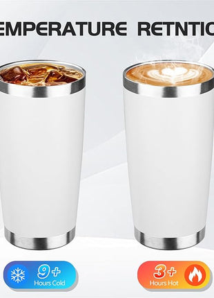 StarSpeed 20oz Tumbler Bulk with Lid, Stainless Steel Insulated Tumblers Double Wall Vacuum Insulated Travel Mug, Powder Coated Coffee Cups for Hot and Cold Drinks(White,6)