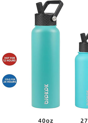 BJPKPK Insulated Water Bottles with Straw Lid, 27oz Stainless Steel Water Bottle with 3 Lids, Leak Proof BPA Free Metal Thermo, Mugs, Tumblers, Keep Cold Hot - Turquoise