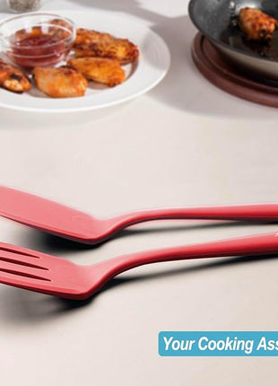 600˚F Heat Resistant Silicone Spatula Set, 13.6" Kitchen Spatula Turners for Non Stick Cookware, Flexible Spatulas with Thin Edges, Seamless Cooking Utensils for Fish, Eggs, Pancakes, Red