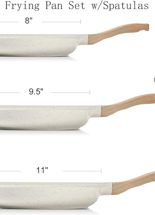 ESLITE LIFE Nonstick Ceramic Frying Pans Skillets Set, Non-Toxic Egg Omelette Kitchen Cooking Pans Compatible with All Stovetops (Gas, Electric & Induction), PTFE & PFOA Free (White)