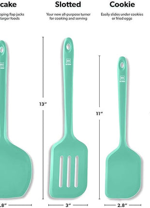 New DI ORO Silicone Turner Spatula Set - Kitchen Spatulas for Nonstick Cookware - Cooking Utensils for Flipping Eggs & Pancakes - 600°F Heat-Resistant BPA Free Turners - Dishwasher Safe (4pc, Mint)