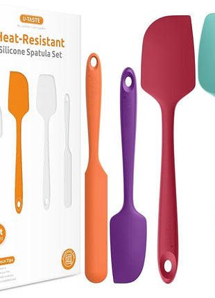 600ºF Heat Resistant Silicone Spatulas: U-Taste Upgraded Flexible Food Grade Silicon Baking Scraper, Sturdy Rubber Kitchen Cooking Mixing Utensils for Nonstick Cookware Set of 4 (Multicolors)