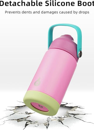 BJPKPK Insulated Water Bottle with Straw Lid, 12oz Thermo Water Bottles, Flex Handle & Non-slip Boot, BPA Free Leak Proof Stainless Steel Metal Thermo, Tumblers, Cups,Rose Pink