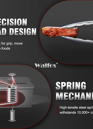 Walfos Stainless Steel Kitchen Tongs - 7, 9 & 12 Inch Heavy Duty Locking Metal Tongs for Cooking, BBQ Grilling, Set of 3 Non-Slip Grip (Wine Red)