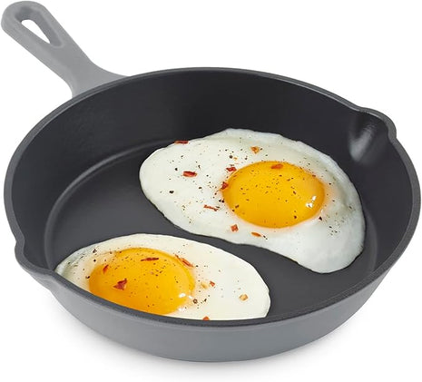 DASH Zakarian 7.5" Nonstick Cast Iron Skillet with Pour Spouts for Searing, Baking, Grilling, Roasting and More - Grey