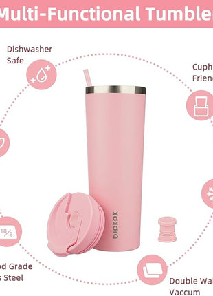 BJPKPK 30oz Tumbler With lid And Straw Stainless Steel Travel Coffee Mug Insulated Tumblers Cups,Light Pink