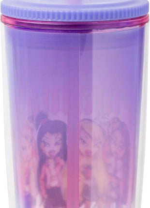 Silver Buffalo Bratz Drama Mama Featuring Cloe, Yasmin, Jade, and Sasha Plastic Tumbler Cold Cup with Lid and Straw, 20 Ounces