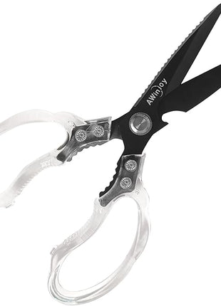 AWinjoy Kitchen Scissors, Heavy Duty Sharp Kitchen Shears, Stainless Steel & Aluminum, Transparent, Serrated Edge, Day Style, 1 Count