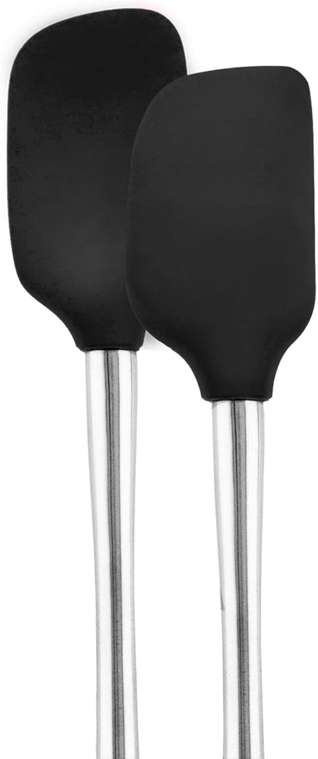 Tovolo Flex-Core Stainless Steel Handled Mini Spatula & Spoonula Set (Black), Kitchen Utensil Set of 2, Heat-Resistant & BPA-Free Silicone Turner Heads, Safe for Cast Iron | Dishwasher-Safe