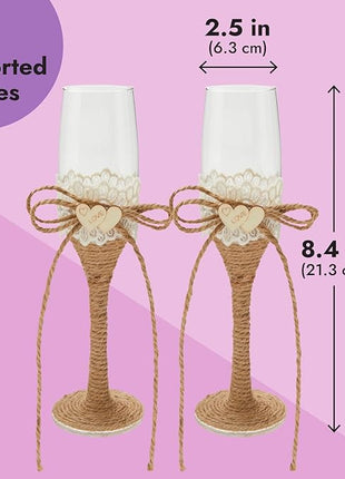 Juvale Wedding Decor Rustic Cake Knife & Server Set with Champagne Flutes - Brown Wood Handles, 13.2in Knife & 11in Server, 7.1oz Flutes - Rustic Wedding Decorations