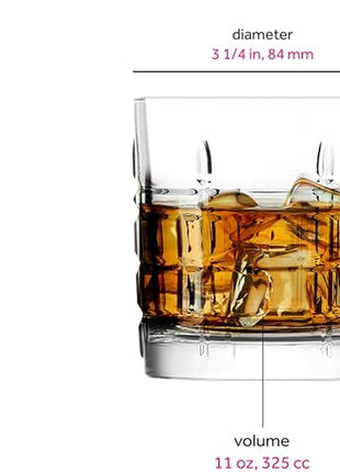 LAV Old Fashioned Whiskey Glass Set with Linear Nuances | Set of 4 x 11 oz | Brit Glasses, Bourbon, Scotch, Cocktails, Liquor | Crystal Whiskey, Bistro, Short Drink, Rock Glass, Bar | Dishwasher Safe