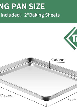Baking Sheets Set of 2, HKJ Chef Cookie Sheets 2 Pieces & Stainless Steel Baking Pans & Toaster Oven Tray Pans, Rectangle Size 18 x 13 x 1 inch, Non Toxic & Healthy & Easy to Clean