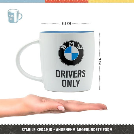 Nostalgic-Art Retro Coffee Mug, 11.2 oz, official license product (OLP), BMW – Drivers Only – Gift idea for car accessories fans, Large Ceramic Cup, Vintage Design
