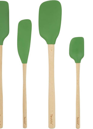 Tovolo Silicone Spatula with Wooden Handle Set of 5 Piece Silicone Kitchen Utensil Set Spoonula Jar Scraper Mini Spatula and Spoonula for Cooking Baking Mixing Folding Pesto Green