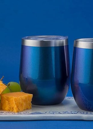 CHILLOUT LIFE 12 oz Stainless Steel Wine Tumblers 2 Pack & 1 Insulated Wine Bottle - Double Wall Vacuum Insulated Wine Glasses Cups with Lids and Straws Set Keeping Cold & Hot Gift Set