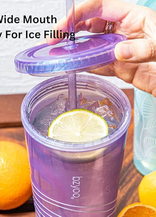 bzyoo SIP 24oz (710ml) Double Wall Plastic Tumbler with Lid and Straw Cold Drink Travel Mug Reusable Ice Coffee Tea Cup Perfect for Office Poolside Parties Gifts Color: Pearl Purple