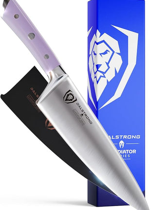 Dalstrong Chef Knife - 8 inch Blade - Gladiator Series - Forged High Carbon German Steel - Razor Sharp Kitchen Knife - Professional Full Tang Knives - Lilac Handle ABS - Sheath - NSF Certified