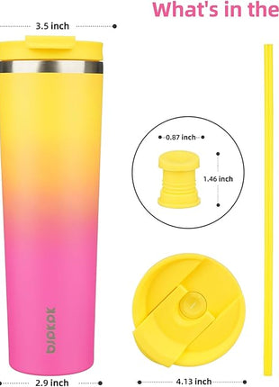 BJPKPK 34oz Stainless Steel Insulated Tumbler With lid And Straw Travel Coffee Thermal Tumblers Cup For Women And Men,Pink Yellow Rose