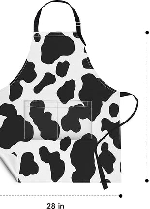 Britimes Apron Home Kitchen Cooking Baking Gardening for Women Men with Pockets Cow Dalmatian Spots Animal Milk 32x28 inch