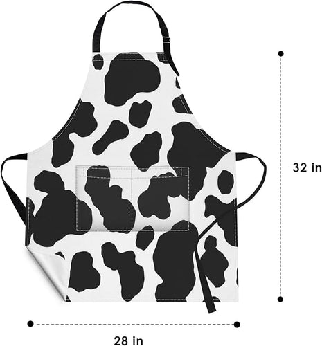 Britimes Apron Home Kitchen Cooking Baking Gardening for Women Men with Pockets Cow Dalmatian Spots Animal Milk 32x28 inch