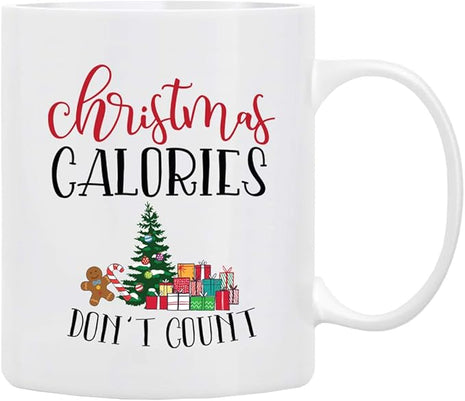 Christmas Coffee Mug ‘’ Christmas Calories Don’t Count’’, Funny Coffee Mug from Daughter, Wife and Son – Mug in Decorative Gift Box,11 Oz