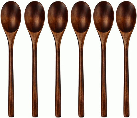 AOOSY Spoons, Wooden Spoons for Eating, 6 Pieces Japanese Natural Plant Ellipse Wooden Ladle Spoon Set for Cooking Mixing Stirring Honey Tea Soda Dessert Coconut Bowl Nonstick Pots Kitchen