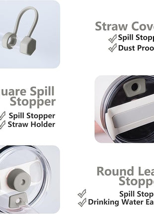 Silicone Spill Stopper Set Compatible with Stanley Cup 2.0 30oz & 40oz with Straw Cover (Set of 2, Ash)