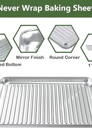 ROTTAY Baking Sheet, Half Sheet Pan with Cooling Rack Set [2 Pans + 2 Racks], Stainless Steel Baking Pan for Oven, Warp Resistant & Heavy Duty & Rust Free, Size 18 x 12 x 1 Inches