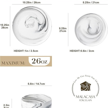 MALACASA Plates and Bowls Sets, 12 Pieces Porcelain Dinnerware Sets Dishware Sets Chip Resistant Ceramic Dish Set Dining Dinner Ware Service for 4, Marble Grey, Series LUNA