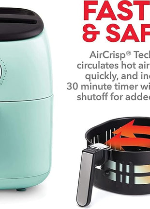 DASH Tasti-Crisp™ Electric Air Fryer Oven, 2.6 Qt., Aqua – Compact Air Fryer for Healthier Food in Minutes, Ideal for Small Spaces - Auto Shut Off, Analog, 1000-Watt