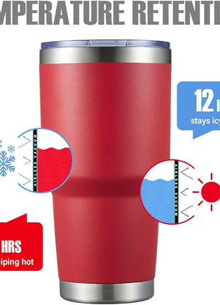 MEWAY 30oz Insulated Tumbler With Lids and Straws,Stainless Steel Double Vacuum Coffee Tumbler Cup, Brush, Durable Powder Coated Coffee Cup for Cold & Hot Drinks, Office, Travel(Coral red,4 PACK)