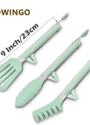 Kitchen Tongs for Cooking, 9 Inch Small Silicone Tongs, Food Grade Mini Serving Tongs with Silicone Tips, Set of 3, Green