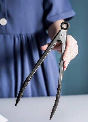 Serving Tongs 9-Inch Cooking Tongs with Silicone Tips, Set of 3 (Black)