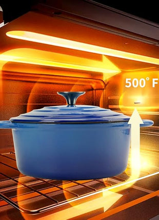 Dutch Oven 5 Quart Enameled Cast Iron Dutch Oven Pot with Self Basting lid Blue Heavy Duty Dutch Ovens Dual Handles Porcelain Enameled Cast Iron Pot Family or Friends Gifts