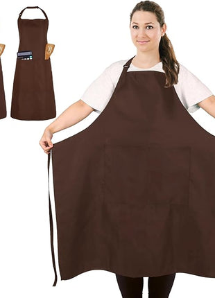 2 Pcs Plus Size Chef Apron, Unisex Professional Apron with 2 Pockets for Cooking, Work, Baking (Larger Size)