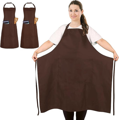 2 Pcs Plus Size Chef Apron, Unisex Professional Apron with 2 Pockets for Cooking, Work, Baking (Larger Size)