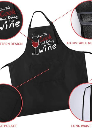 ZOORON Funny Black Chef Aprons for Men Adjustable BBQ Grill Kitchen Cooking Aprons with Pockets, Grill Accessories