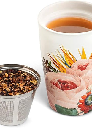 Tea Forte Double-Walled Ceramic Kati Cup, Removable Stainless Steel Infuser Basket and Lid, Steeps 12 oz Loose Leaf Tea, Dishwasher & Microwave Safe, Jubilee