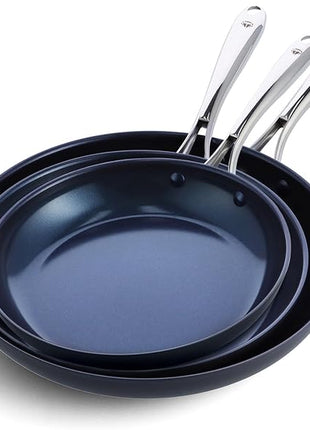 Blue Diamond Hard Anodized 8" 10" & 12" Diamond Infused Healthy Ceramic Nonstick Frying Pan Set, PFAS-Free, Stainless Steel Handle, Dishwasher & Oven Safe to 600F, Durable Cookware, Gray
