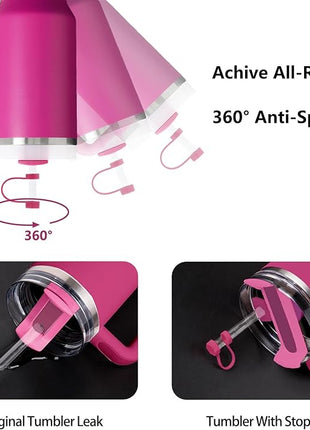 Silicone Spill Stopper Set for Tumbler Cup 2.0 30oz & 40oz with Straw Cover (Set of 2, Fuchsia)